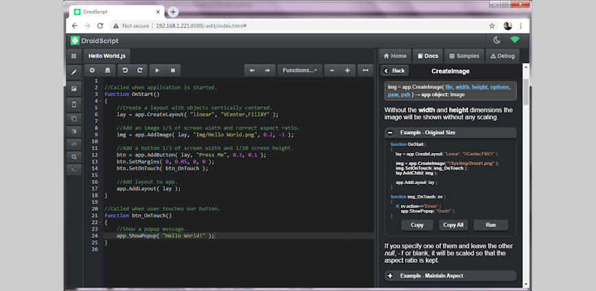DroidScript: JS and Python IDE background